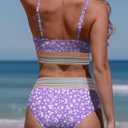 Herseas Women's High Waisted Bikini Sets 2 Piece Tummy Control Swimsuits Full Coverage Bathing Suit Summer Beach Swim Wear (Purple, S)