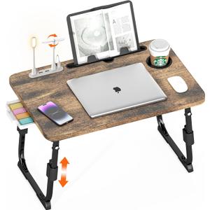 Laptop Desk for Bed Height Adjustable, Lap Bed Table with USB/Storage Drawer/Cup Holder/Tablet Stand/Book Shelf, Foldable Breakfast Tray Portable for Reading Writing, Sofa & Floor, Carbonized Laptop Desk for Bed Height Adjustable, Lap Bed Table with USB/Storage Drawer/Cup Holder/Tablet Stand/Book Shelf, Foldable Breakfast Tray Portable for Reading Writing, Sofa & Floor, Carbonized