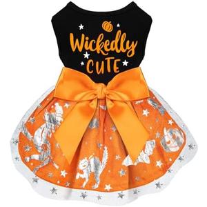 Dog Halloween Costumes Dog Dress Halloween Costumes for Dogs Funny Puppy Dress with Bow for Small Medium Large Dogs Pumpkin Witch Bat Pet Costume Halloween