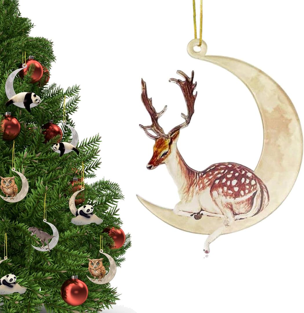 2 x Christmas Tree Decorations, Acrylic Christmas Tree Ornaments, Double-Printed Animal Hanging for Christmas Tree, Home Decor, Children's Gifts (Deer)