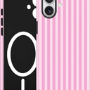 Jusy Compatible with MagSafe Striped Phone Case for iPhone 16 Plus, Cute Aesthetic Magnetic Soft TPU and Hard PC Protective Phone Cover for Women GirlsMatte - Dark Pink