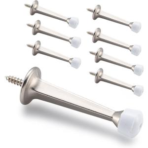 HOME MASTER HARDWARE Heavy Duty Solid Door Stop - Screw-in Rigid Design, Satin Nickel Finish w/plasticsTip, Pack of 8