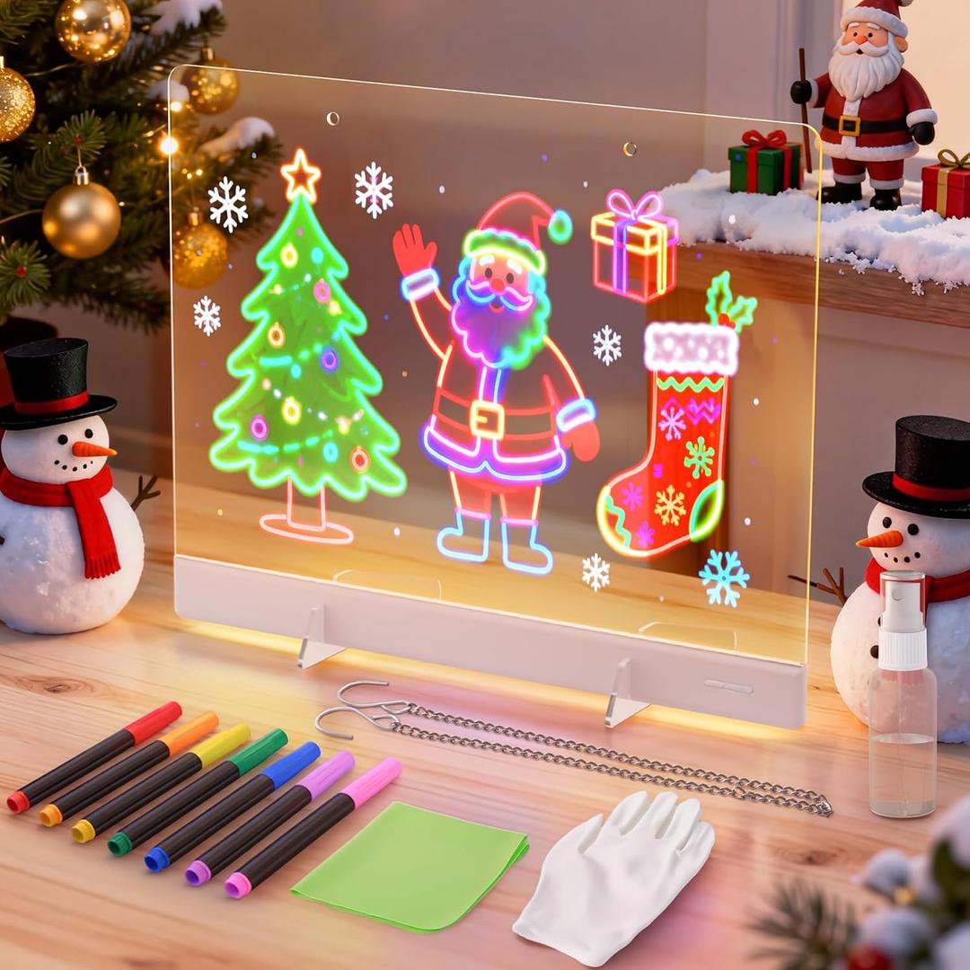 16" LumiBoard LED Drawing Board for Kids - 7 Colors & 10 Modes Rechargeable Acrylic LED Note Board with 7 Markers Cleaning Kit, Birthday & Christmas Gifts for Kids/Girls/Teens (White)