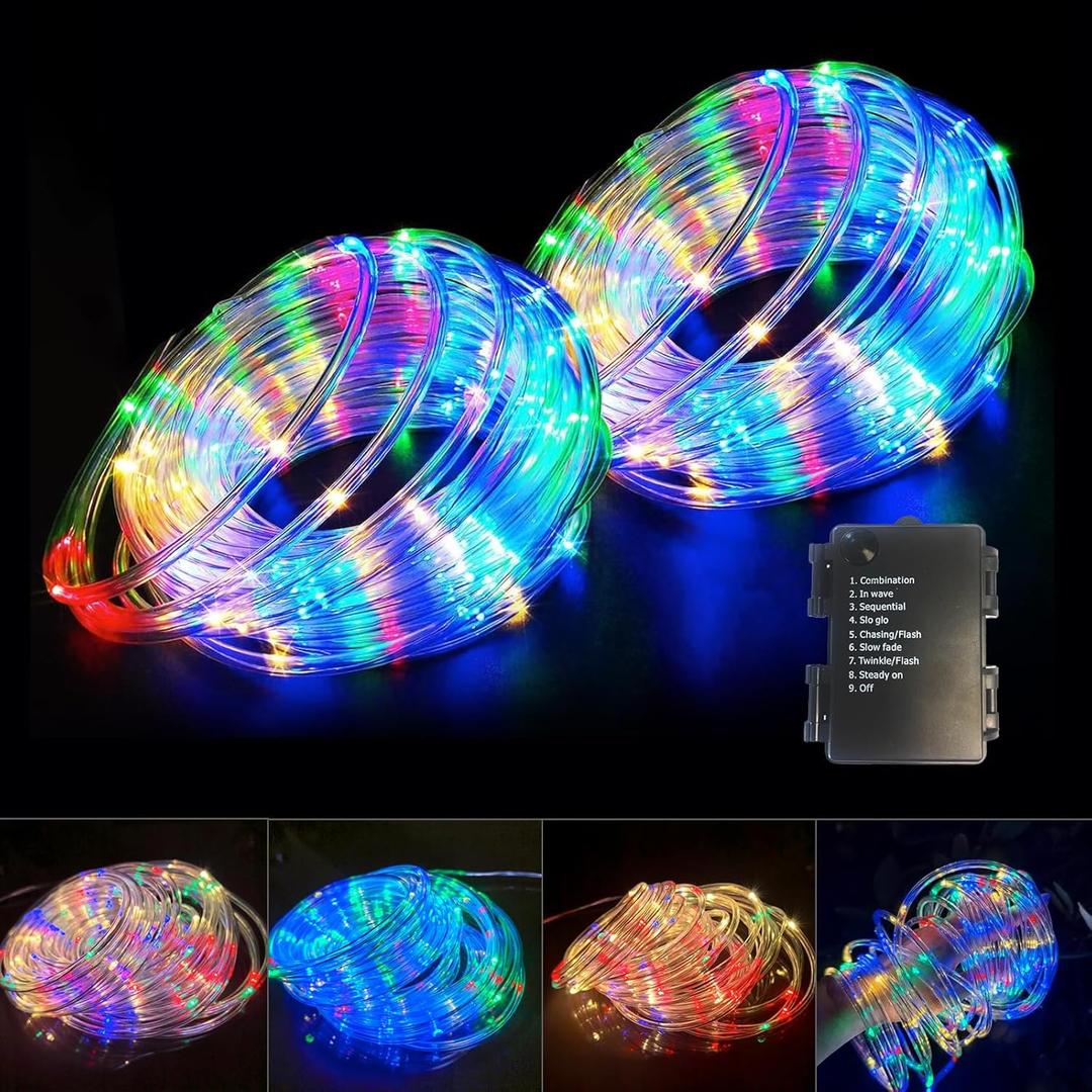EaseSolies 2 Pack Battery Garden Lights, 200 LED Rope Light with 8 Modes, Waterproof Garden Light for Outside, Outdoor Tree Lights for Christmas Bedroom Patio Yard Wedding and Holiday Decor