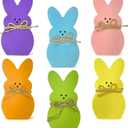 Easter Bunny Decorations,6 Pcs Big Size Pre-Tied Easter Wooden Bunnies Dcor 5.9" x 3.2" Spring Rabbit Peeps Bunny Decor for Home Table Office Tray Easter Basket Gifts Stuff Party Supplies