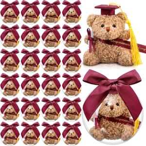 75 Pcs 2026 Mini Graduation Bear Bulk Set with 25 Graduation Gift Mini Stuffed Bears 25 Clear Plastic Fillable Ornament Balls and 25 Bow 2026 Party Favors(Claret)