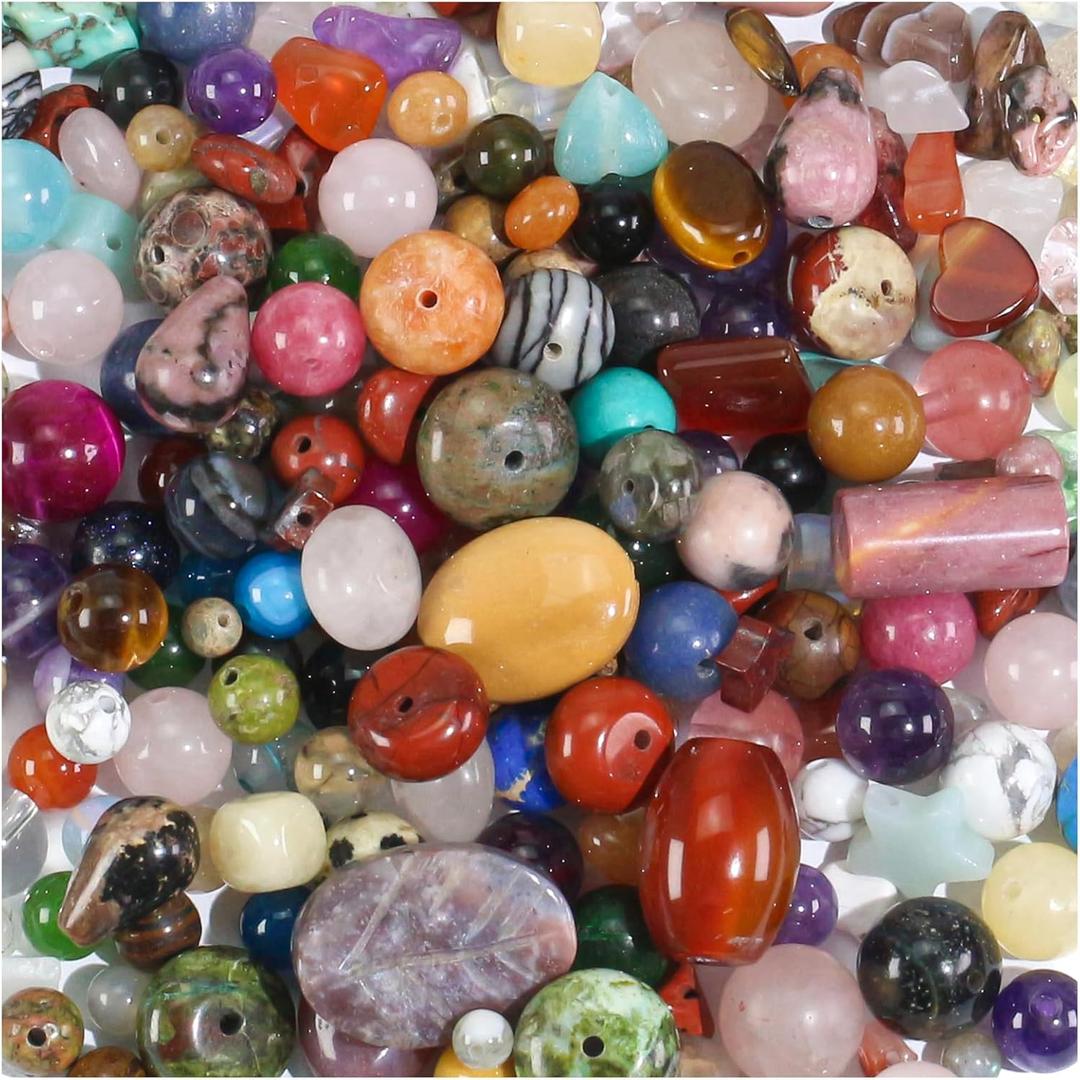 Assorted Natural Stone Beads for Jewelry Making - Mixed Bulk Semi Precious Gemstone Crystal Beads for Crafts Bracelets Earrings Necklace (0.25 Pounds)