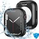 Tensea (2 in 1) for Waterproof Apple Watch Screen Protector Case 45mm Series 9/8/7 Accessories, 360 Front and Back, iWatch PC Face Cover with Tempered Glass for Women Men, 45 mm (Matte Black)