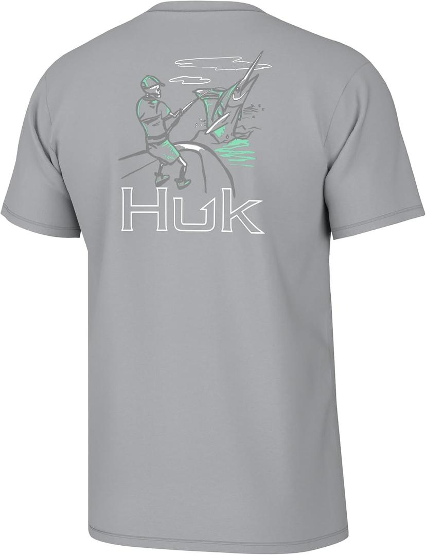HUK Mens Fishing Graphic Tee, Performance Short Sleeve, Quick-Dry (X-Large, Wish Bone - Harbor Mist)