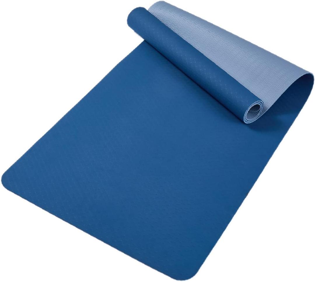 Non-Slip TPE Yoga Mat, 72"x24" Extra-Long Pilates Mats for Hot Yoga, HIIT, Floor Workouts, Lightweight Fitness Mat for Women & Men (Black+White) (Blue)