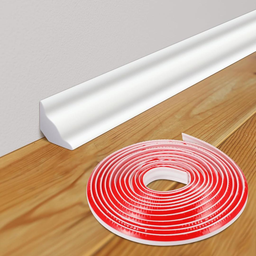 Frienda 16.4 ft x 1/2 Inch Peel and Stick Baseboard Molding Trim Flexible Self-Adhesive Wall Base Moulding Trim Quarter Round Caulk Strip TPE for Protector Floor Edges Bathroom Kitchen Countertop (White)
