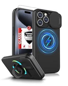 IYTRRYH for iPhone 15 Pro Case Magnetic Compatible with MagSafe Wireless Charging with 2 Screen Protectors, Built-in Kickstand Ring Camera Heavy Duty Protection Military Grade Drop Shockproof Black