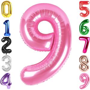 40 Inch Pink Number 9 Balloon, Giant 9 Number Balloons for 9th Birthday Decorations, Party Supplies, Pink Party Decor