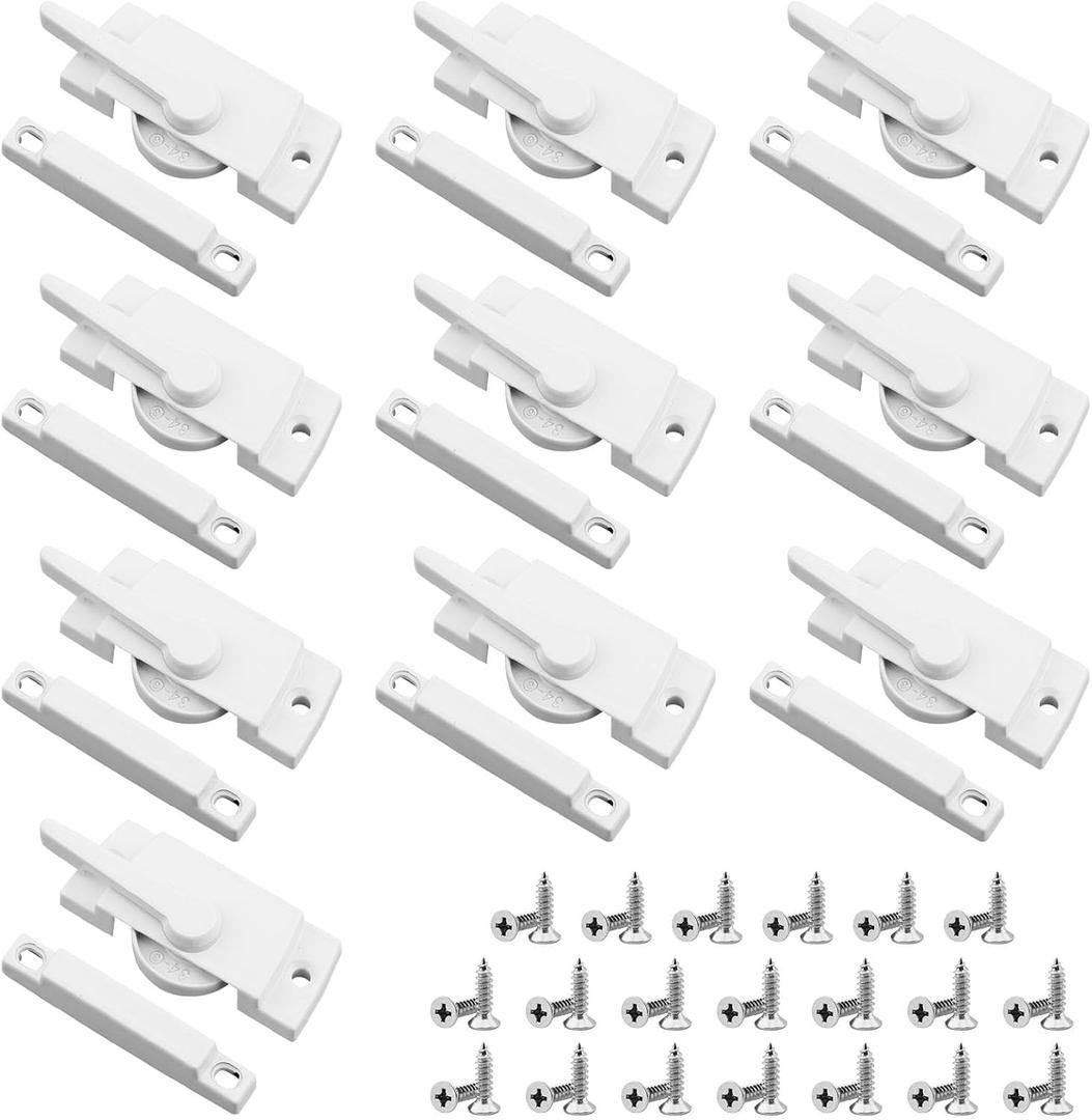 Sliding Window Sash Locks, 10 Pack Cam Action White Window Locks with Screws, Zinc Alloy Window Sash Lock and Keeper Replacement for Vertical and Horizontal Sliding Windows(White)