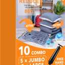 Vacuum Storage Bags (5 x Jumbo, 5 x Large), Space Saver Sealer Compression Bags with Travel Hand Pump for Blankets, Comforters, Pillows, Clothes Storage
