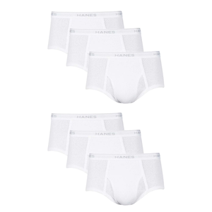 Hanes Men's Brief Underwear Pack, Cotton Briefs, Moisture-Wicking Underwear, Breathable, White, 6-Pack, Size: M