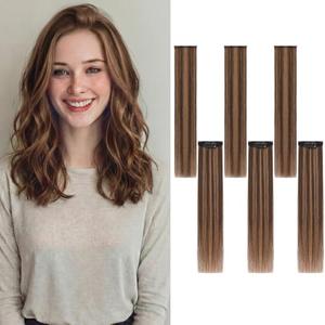 TESSHAIR 6PCS Clip in Hair Extensions Real Human Hair Short Clip in Extensions for Women Short Straight Hairpieces to Add Volume and Highlights 14 Inch Dark Brown & Light Brown