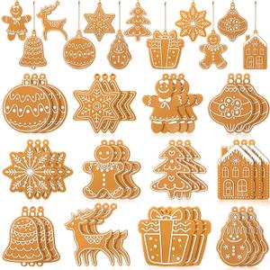 Yookeer 36 Pcs Christmas Tree Ornaments Gingerbread Theme Christmas Hanging Decorations Silicone Winter Hanging Decorations Large House Shaped Xmas Tree Cookie Decor for Holiday Party