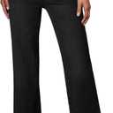 Sidefeel Women's Wide Leg Jeans High Waisted Tummy Control Stretchy Pockets Front Straight Leg Jeans (14, Deep Black)