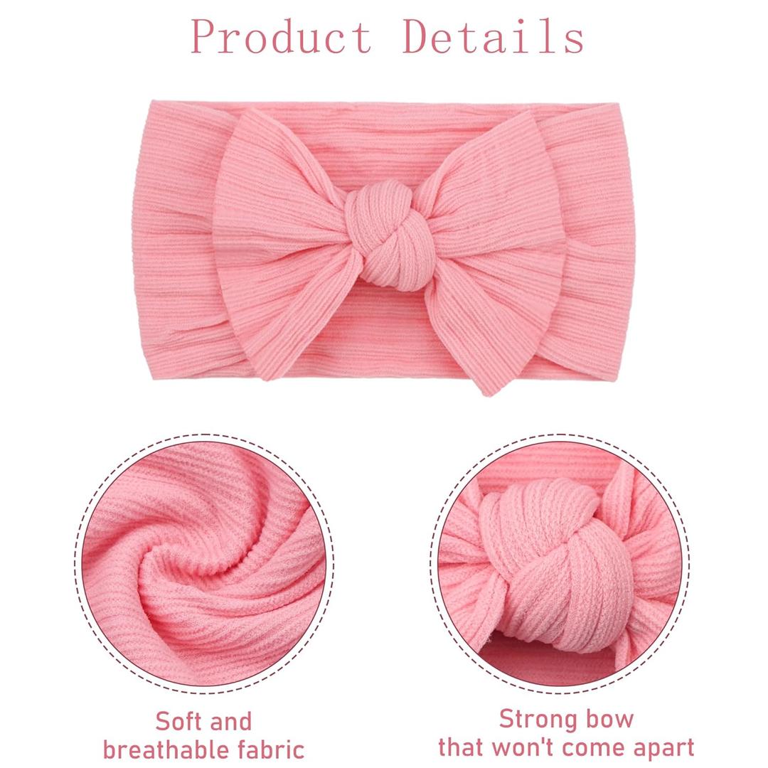 CLLOT 5 Colors Super Stretchy Soft Knot Baby Girl Headbands with Hair Bows Nylon Head Wrap For Newborn Baby Girls Infants Toddlers Kids