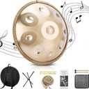 Handpan 22 Inches Drum Set, 440Hz 9 Notes Hand Drum Instrument, Premium Steel Hand Drum, Includes Carrying Case, Drumsticks, Spiral Wraps, Instruction Guide