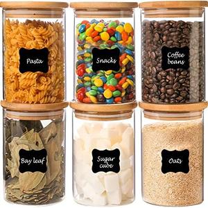 GoldArea Glass Food Storage Jars, 6 Pack, 24 oz, Food Canister with Airtight Bamboo Lids, Containers for Pantry Organization, Suitable for Spice, Cookie, Candy, Flour, Coffee, Kitchen Counter