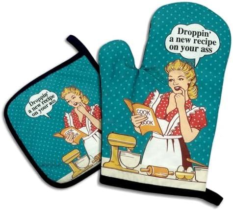 Droppin' A New Recipe on Your Ass,Funny Oven Mitts and Pot Holders,Silicone Non-Slip Oven Mitts,Kitchen Gift for Women,Housewarming Gift Ideas,Cooking Baking BBQ Gifts 2Pack