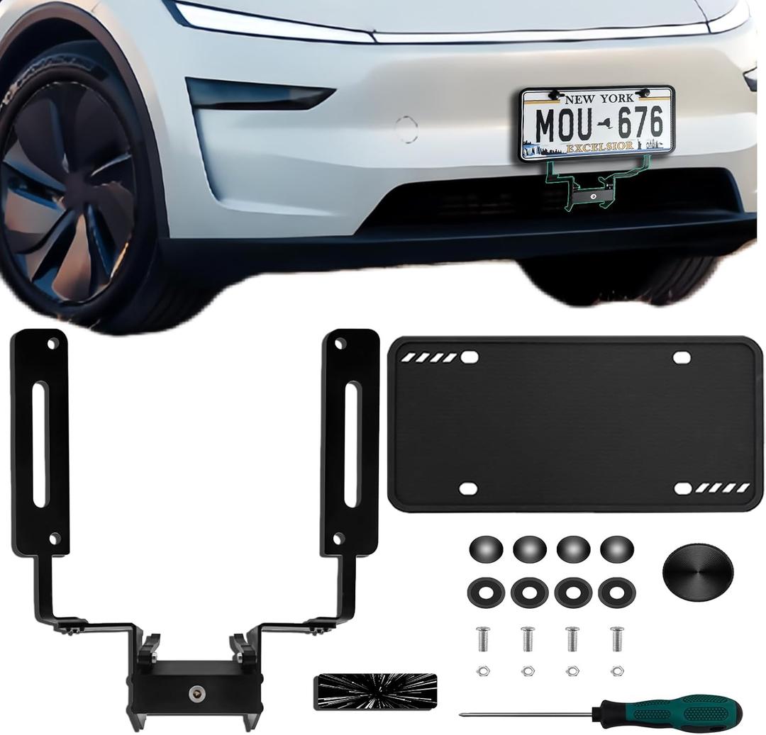 Upgraded No Drill Front License Plate Holder for 20252026 Tesla Model Y Juniper | Aluminum Anti-Theft Mount Kit with Silicone Frame & Galaxy Decal  Paint-Safe, Rustproof, Easy Install