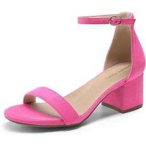 DREAM PAIRS Womens Low-Chunk Low Heel Pump Sandal, Size 8, Fuchsia/ Suede, LOW-CHUNK