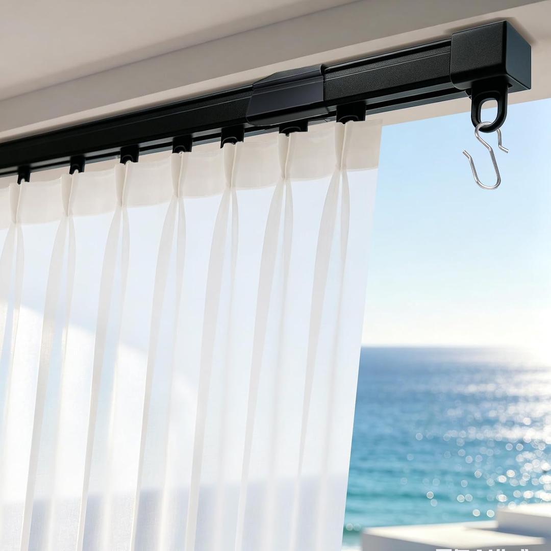 Retractable Ceiling or Wall Mounted Curtain Track, 9FT Black Expandable Rail with Hooks, Easy Install for Room Divider, Living Room, Bedroom, Wardrobe, Office, RV