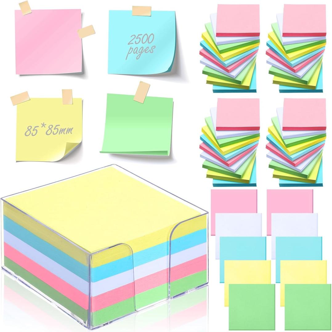 Janlaugh 2500 Sheets 3.4'' x 3.4'' Non Sticky Notes Memo Cube Office Memo Pads with Cube Loose Paper Notes Cube for Home Blank Office Taking Notes and Reminders Writing Supplies(Pastel Colors)