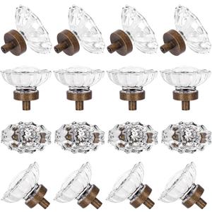 16 Pack Antique Brass Glass Crystal knobs for Dresser Drawers Cabinet, Oval Aged Bronze Crystal Knobs Vintage Drawer Knobs