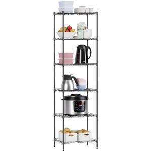 6 Tiers Wire Shelving 12" Dx17 Wx64 H Metal Frame Storage Shelves Easy Setup NSF Certified Storage Shelf Rack Shelf with Leveling Feet for Home Garage Kitchen Pantry, Black