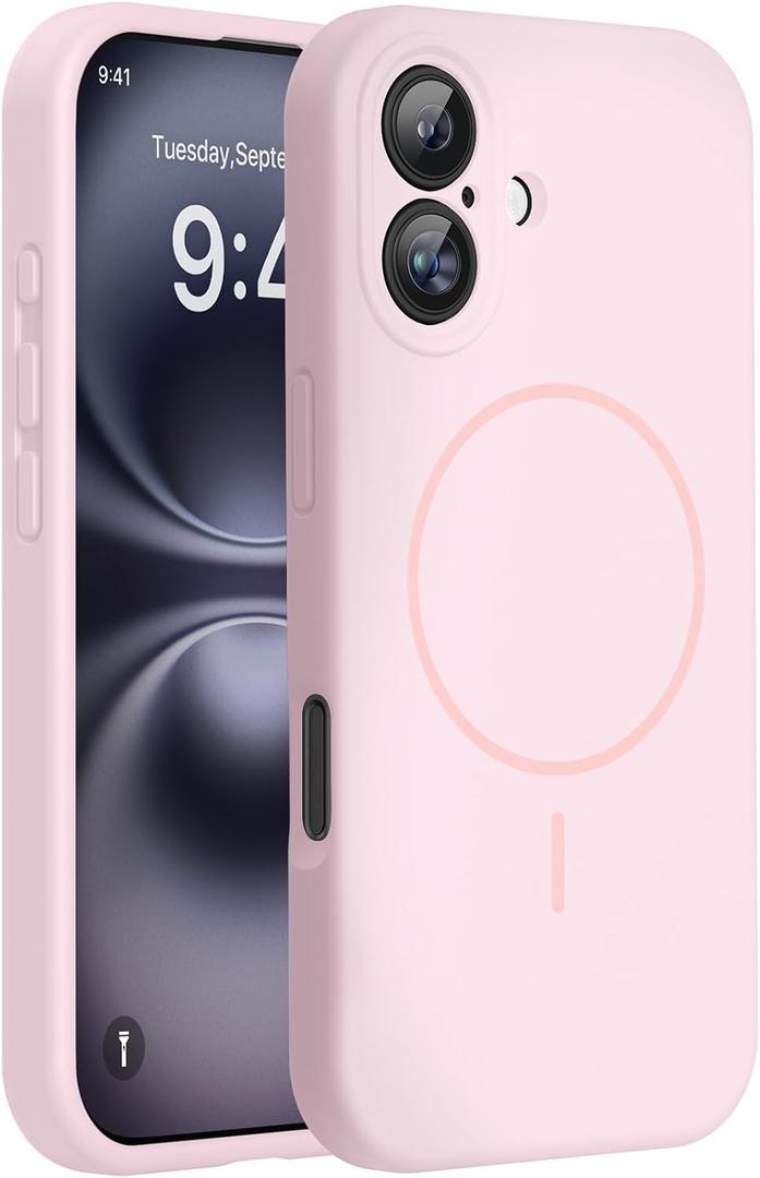 Miracase Magnetic for iPhone 16 Plus Case, [Soft Anti-Scratch Microfiber Lining], Compatible with MagSafe, Liquid Silicone Shockproof Drop Protection Phone Case for 16 Plus,Sand Pink