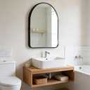Funly mee Arched Wall Mirror, 15.8 x23.6 inches, Wall-Mounted Plastic Mirror, for Bathroom and Vanity (Black)