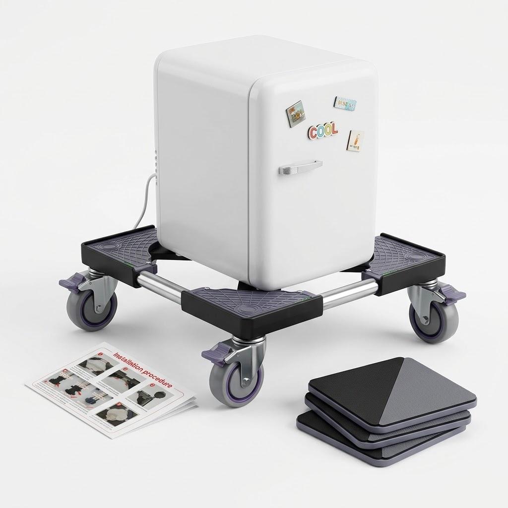 Adjustable Mini Fridge Stand with Caster Wheels – Heavy-Duty Mobile Base Dolly for Compact Refrigerators, Washing Machines, & Dryers, 2PK, Maximum Weight Capacity: Typically supports 300 lbs to 500 lbs