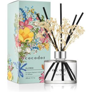 COCODOR Reed Diffuser Set with Preserved Baby's Breath with Sticks/April Breeze / 6.7oz / Scent Fragrance Oil Diffuser for Bedroom Bathroom Home Dcor (Real Flower/6.7Ounce/1Pack)