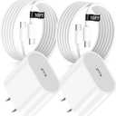 USB C Fast Charger for iPad 10th/11th A16 Generation,iPad Air 13/11 M3 M2 | for iPad Air 5th/4th,iPad Pro 12.9 6h/5th/4h/3rd,13/11 inch M4,Mini,20W Charger and 10FT Long Type C Fast Charging Cord Cable, Pack of 2