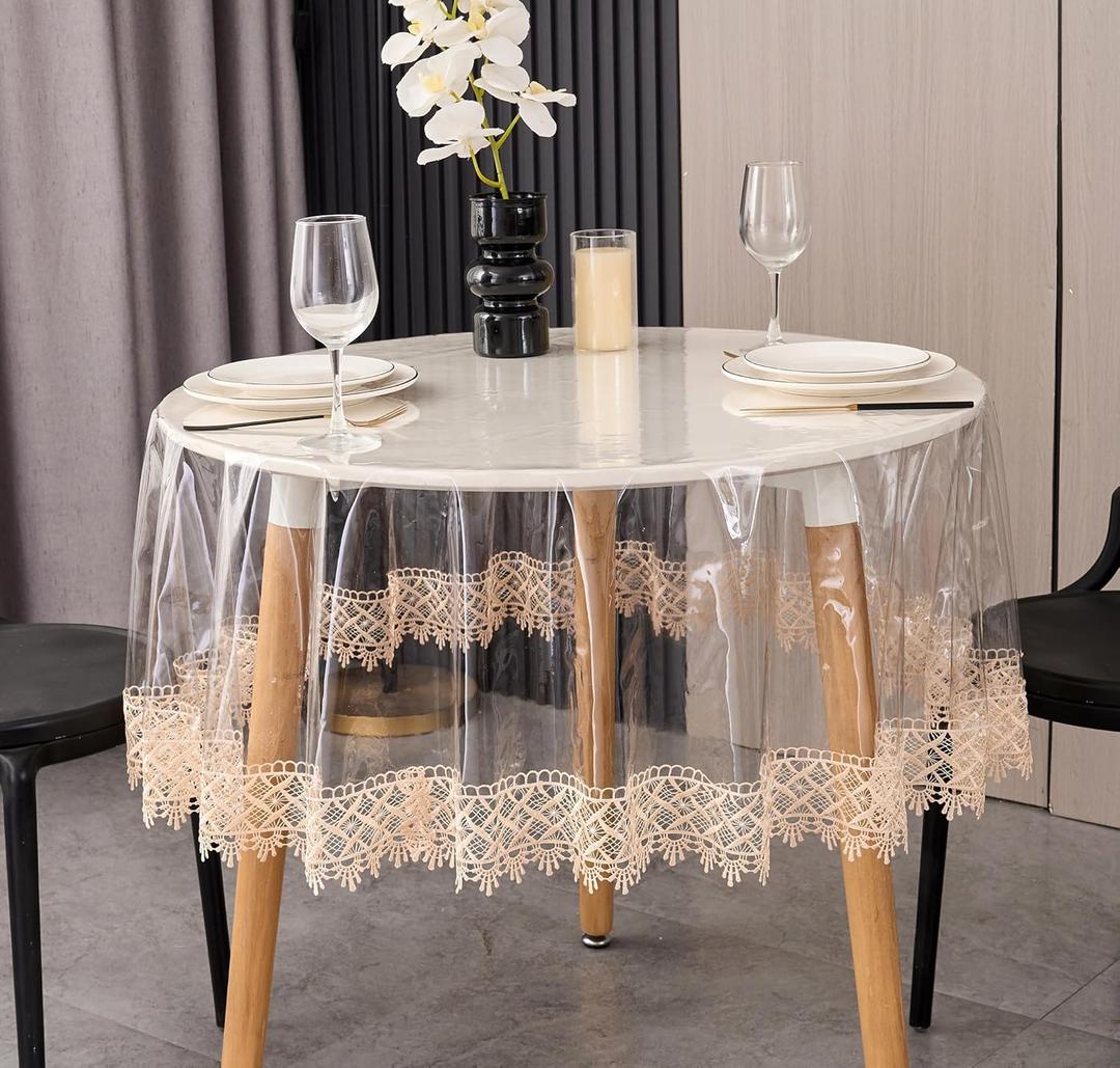 Clear Vinyl Tablecloth Protector Waterproof/Oil-Proof PVC Table Cloth Transparent Sheet Table Cover (60'' Round)
