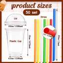 Alaeseje 50 Sets 16 oz Clear Plastic Cups,Disposable Parfait Cup with Dome Lids and Straws,Crystal PET Togo Cup for Party Smoothie Iced Coffee Bubble Boba Milkshake Cold Drinks