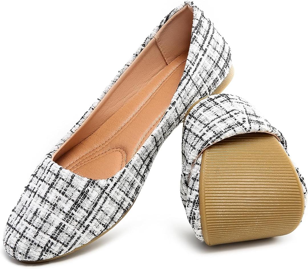 HEAWISH Women's Round Toe Flats Shoes Ballet Flats Dressy Comfortable White Green Flats for Women (8)