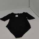 MANGOPOP Women's V Neck Half Sleeve Bodysuit 3/4 Sleeve Slim Fitted Body Suit Sexy Going Out Shirts Tops (A01- Black, S)