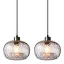 CASAMOTION Pendant Lights Kitchen Island,Clear Seeded Glass with Black Sand Powder,Modern Farmhouse Ceiling Hanging Lighting Fixtures,Dining Room Table Bedroom Oval Globe 8.7 Inch Diam 2 Pack