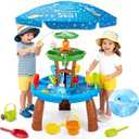 Water Table Toys for Kids Aged 3 4 5 6 7 8, Kids Water Table with Auto Water-Absorbing Water Pump & Umbrella Outdoor Activity Sensory Play Table with Beach Toys Accessories Birthday Gifts for Toddlers