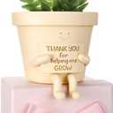 Briwooody Sitting Pot,Cute Planter Pot 3.9 Inch Funny Planter with Drainage,Thank You for Help me Grown Succulent Pots for Plant Lover Gift Fun Teacher Appreciation Gift