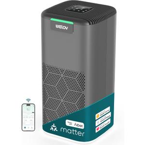 WELOV World's 1st Matter Smart Air Purifier, Air Purifiers for Home Covers 1570 Ft, 99.997% Filtration Efficiency of Particles 0.1-0.3 m, H13 True HEPA PM2.5 Monitor, Sleep Mode, Dimmable Lighting (Grey)