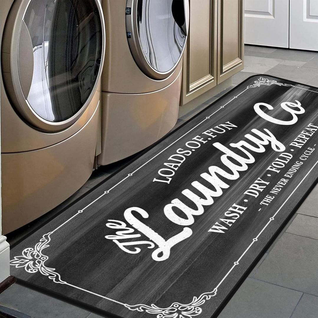 Laundry Room Long Mat Area Rug Non-Slip Floor Mat Waterproof Farmhouse Carpet for Kitchen 40" x 20" (Black/Grey)