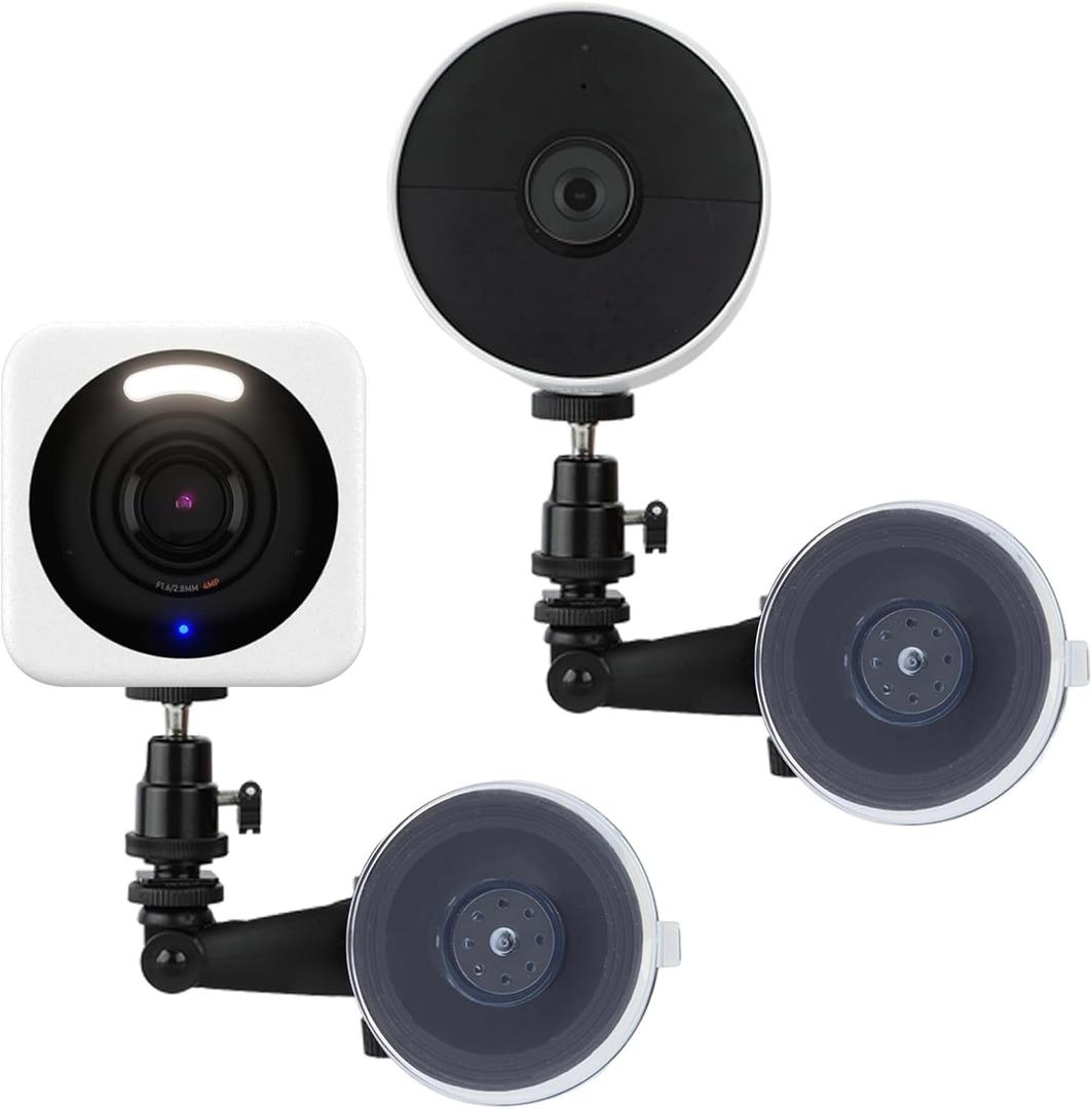 2 Pack Window Mount Compatible with Wyze Cam v4/v3, Google Nest Cam Battery - 2nd Gen, Camera Suction Cup Mount Adjustable Angle Wall Mount Bracket No Drilling Flexible Mounting Bracket Holder
