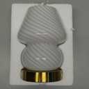 ONEWISH Mushroom Lamp-Small Bedside Table Lamp with Striped Glass, Nightstand Lamp for Bedroom, Living Room, 3000K E26 Bulb Included(White) (Not-dimmable-white-1pack)