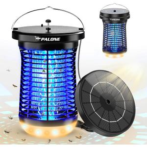 PALONE Solar Bug Zapper Outdoor, Detachable Solar Mosquito Zapper, Insect Zapper Indoor with LED Light, 4500V Fly Zapper 4 in 1 Electric Bug Zapper for Outdoor Camping Patio Garden Mosquito Killer